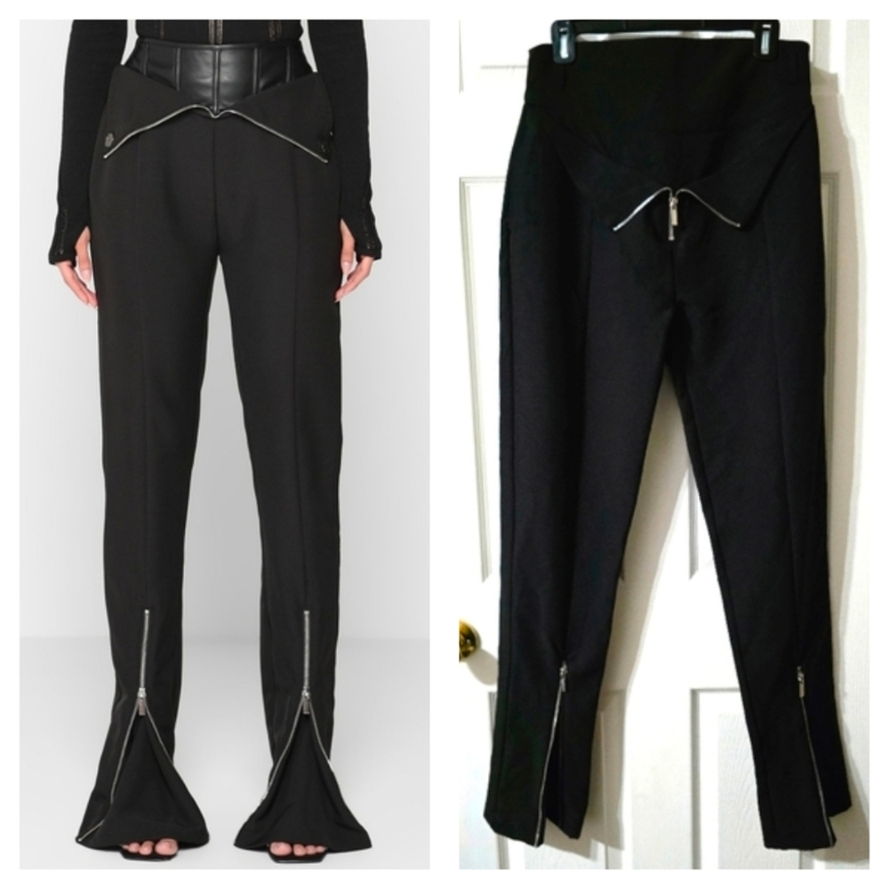 Maniere De Voir Foldover Waist Split Zipper Hem Straight Leg Trousers, Size 12.